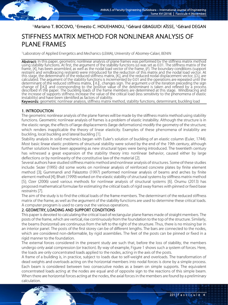 Nonlinear Analysis of Plane Frames | PDF | Buckling | Beam (Structure)