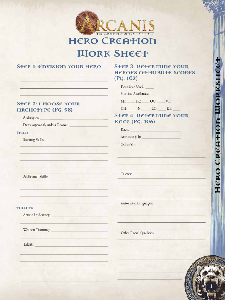 Hero Creation Worksheet Guide | PDF