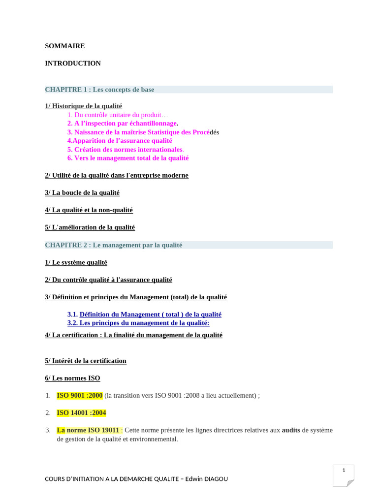 Initiation à la Démarche Qualité | PDF | Management de la qualité ...