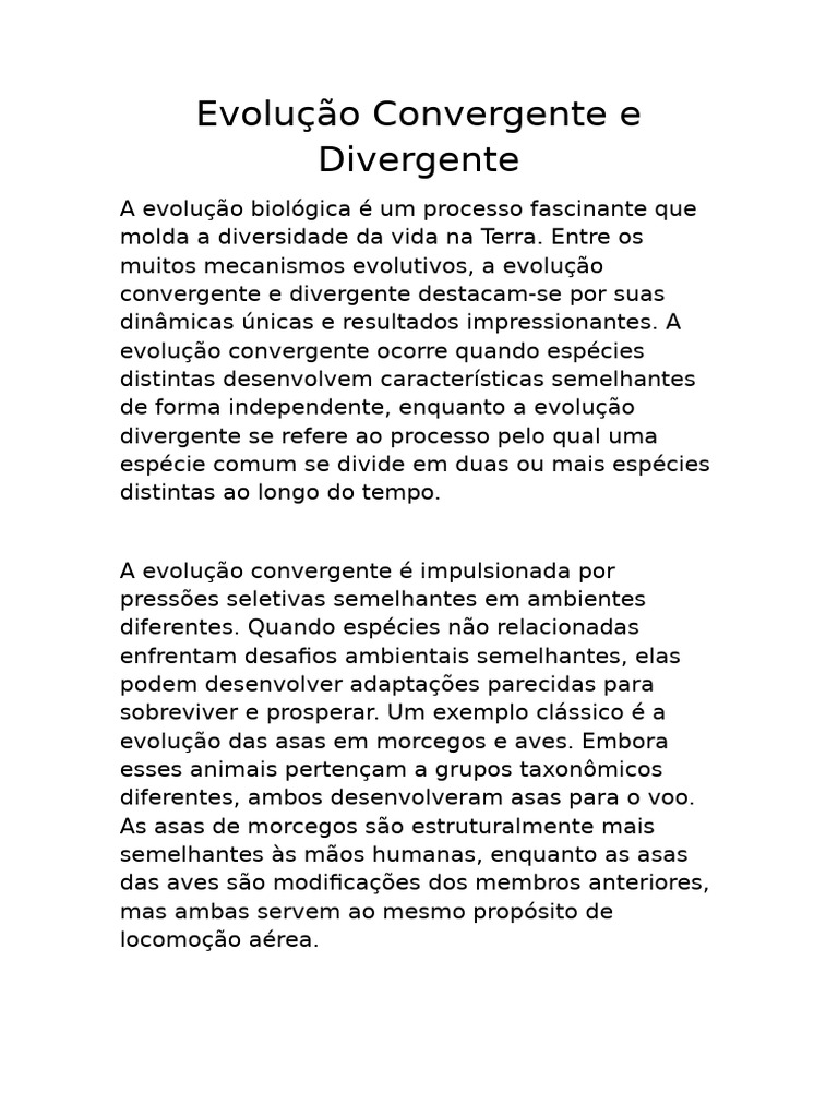 Exemplos de Evolução Convergente e Divergente | PDF | Evolução ...