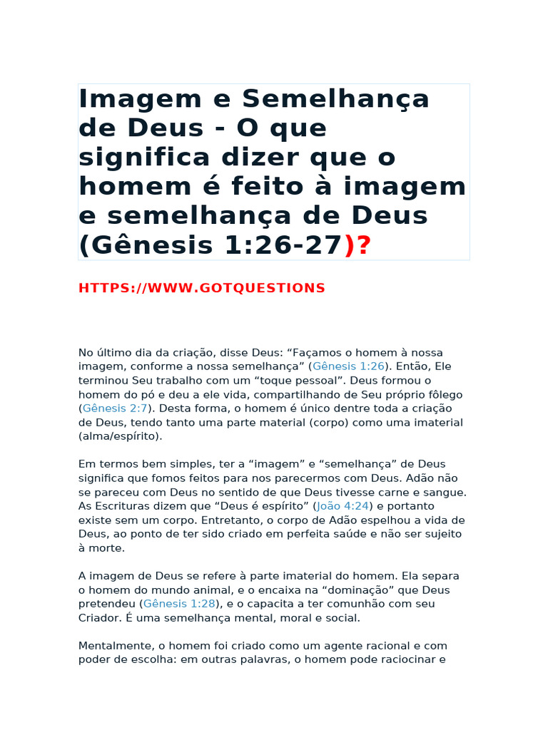 Imagem e Semelhança de Deus - O Que Significa Dizer Que o Homem É Feito ...