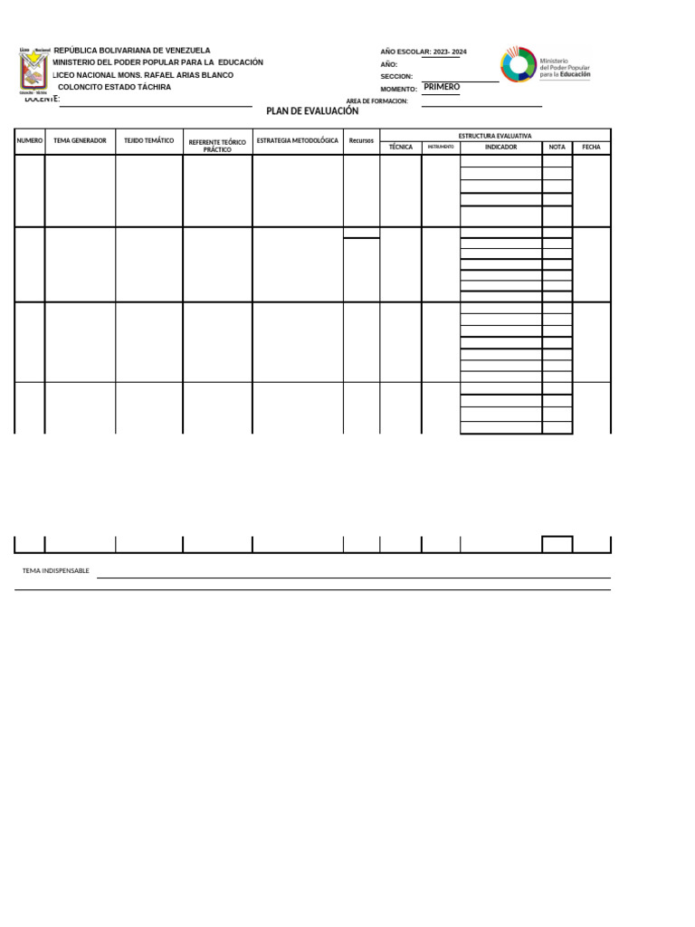 Formato Plan de Evaluacion | PDF | Evaluación