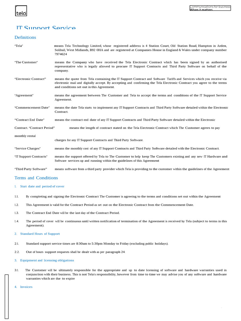 IT Support Services Agreement | PDF | Credit Card | Legal Liability