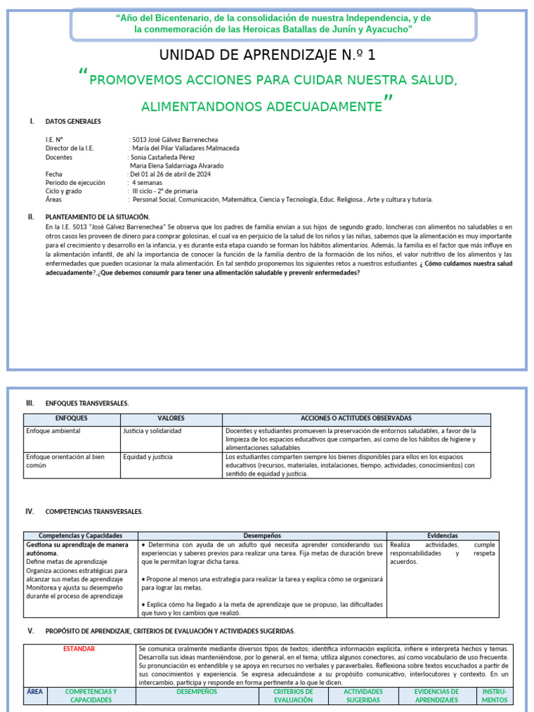 UNIDAD DE APRENDIZAJE 1 2do Grado (1) (2) Final | PDF | Números ...