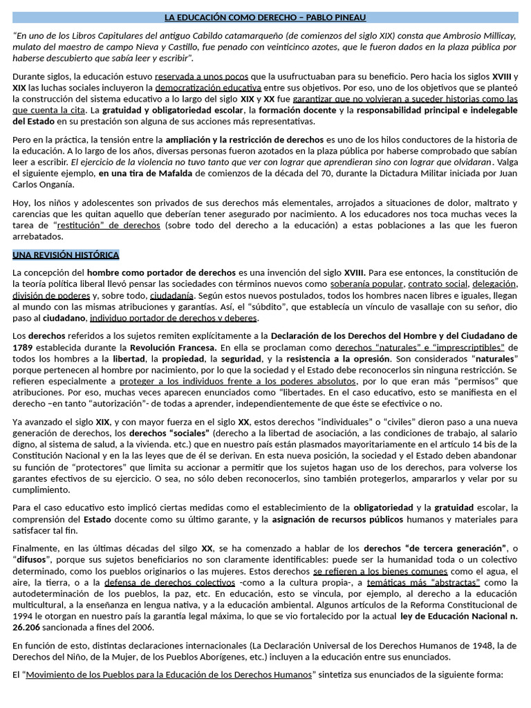 La Educación como Derecho: Análisis de Pineau | PDF | Derechos ...