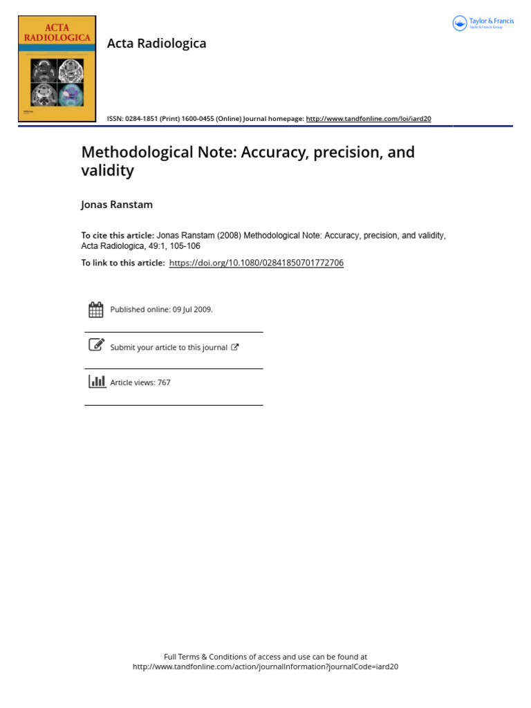 Methodological Note Accuracy Precision and Validity | PDF | Accuracy ...
