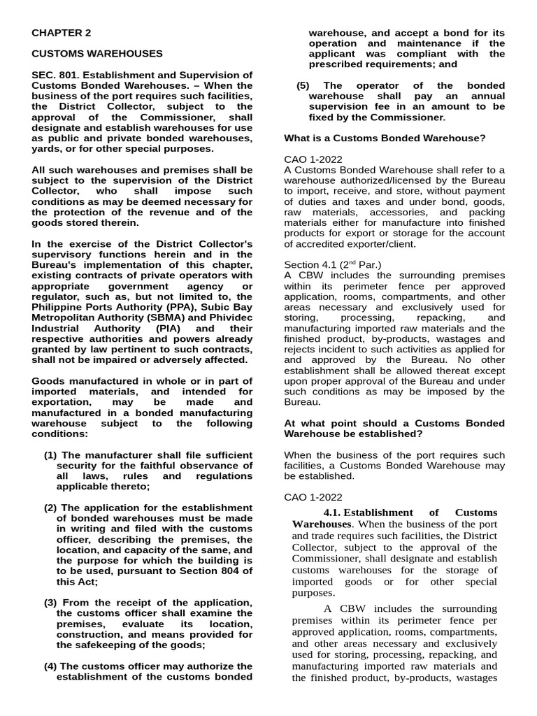 Customs Bonded Warehouse Regulations | PDF | Customs | Warehouse