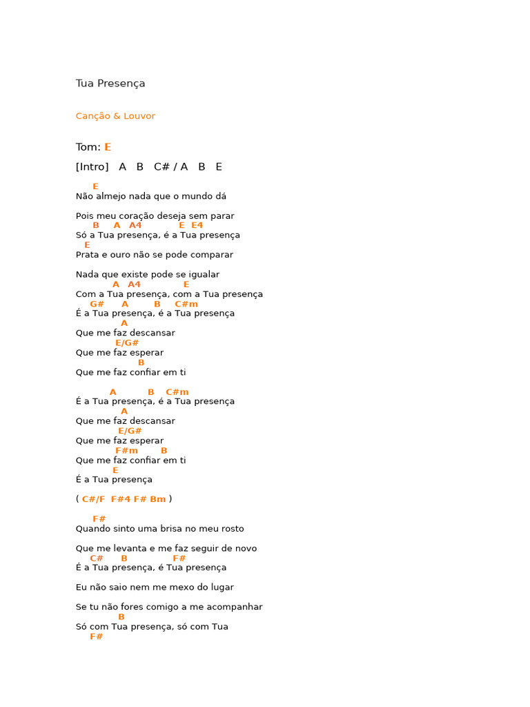 Tua Presença - Canção e Louvor Cifrada | PDF