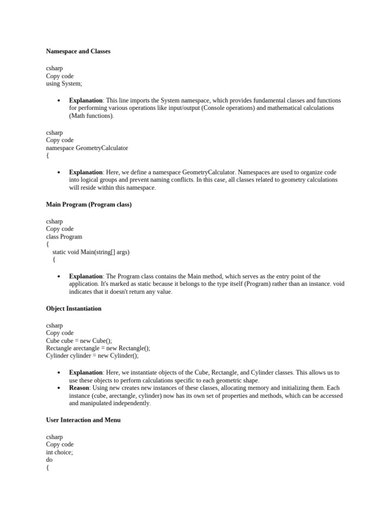 Geometry Calculator in C# Code | PDF | Class (Computer Programming ...