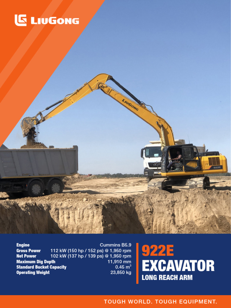 Liugong 922E Excavator Specifications | PDF | Horsepower | Engines