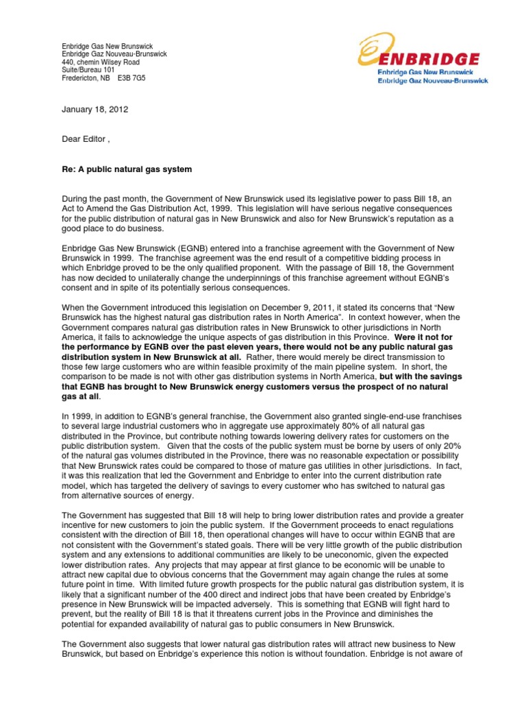 Enbridge Gas Letter | Download Free PDF | New Brunswick | Economic Growth