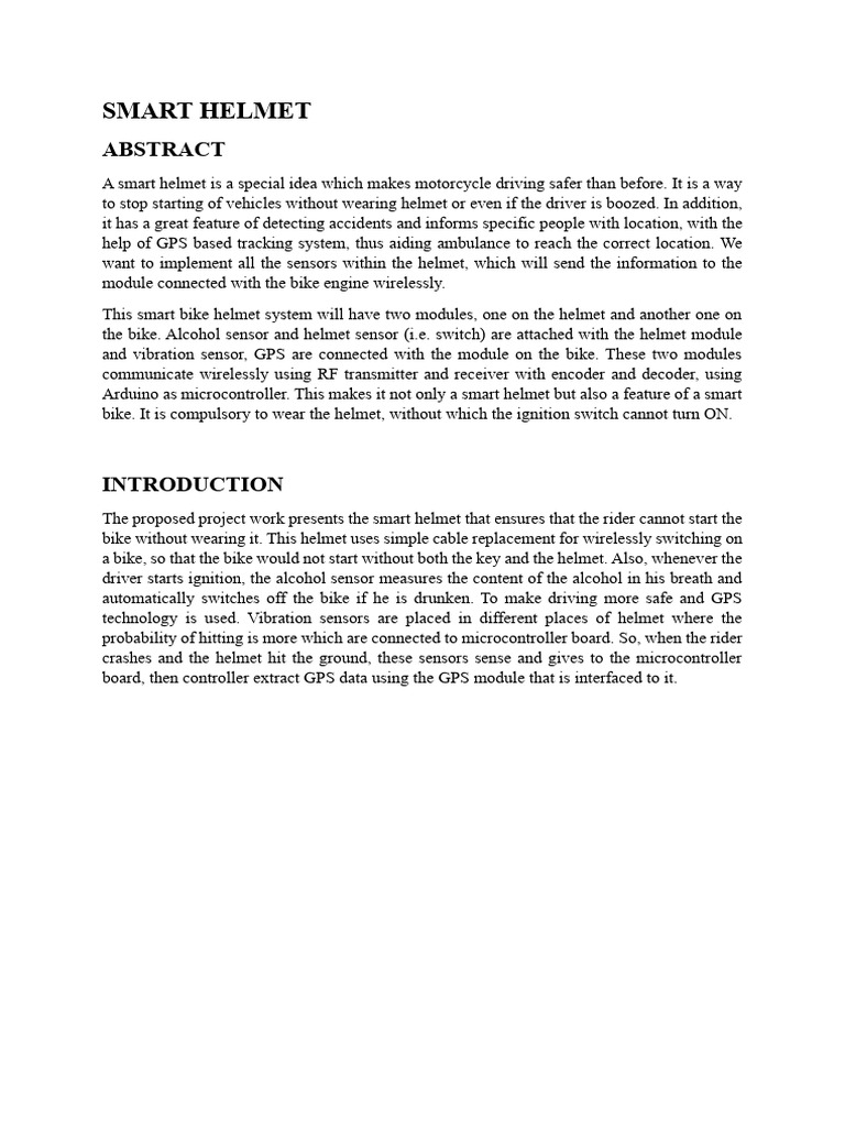 Smart Helmet for Accident Detection | PDF | Relay | Arduino