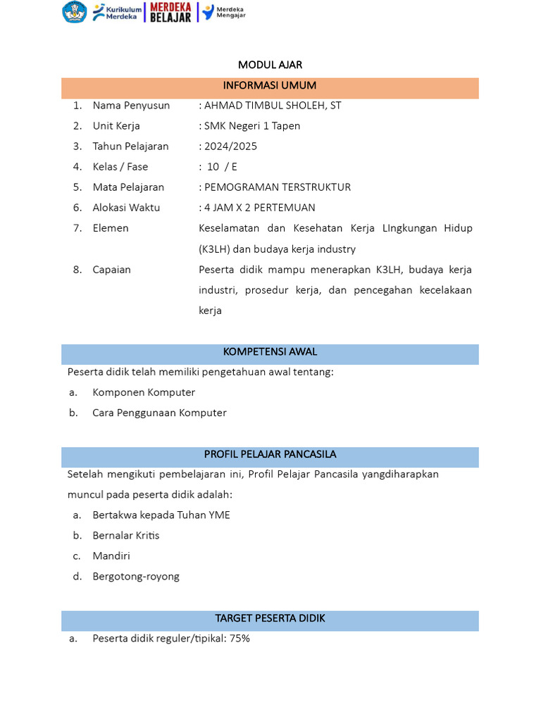 Modul Pembelajaran K3LH Pemrograman | PDF | Karier & Perkembangan
