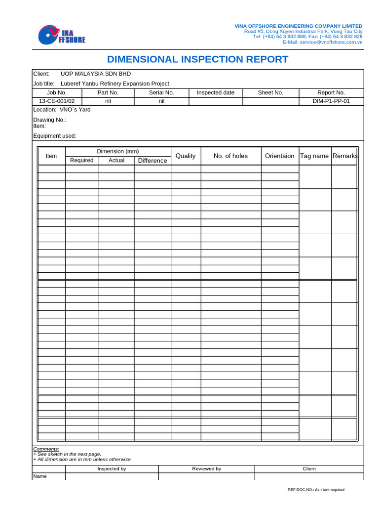 Dimensional Inspection Report for UOP Project | PDF