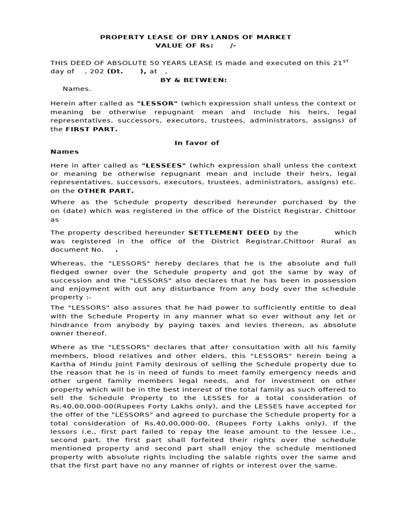 50-Year Lease Agreement for Property | PDF | Lease | Private Law