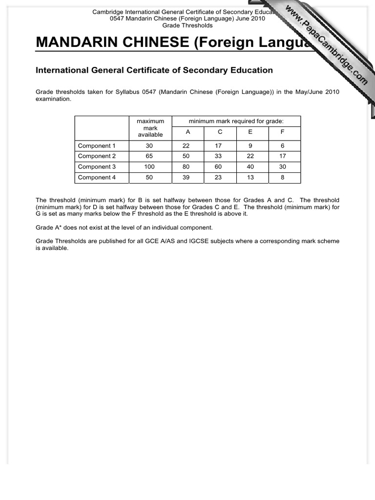 MANDARIN CHINESE (Foreign Language) : International General Certificate ...