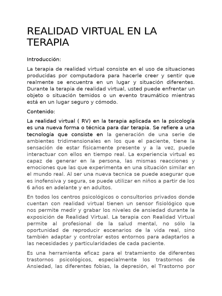 Realidad Virtual en Terapia | PDF | Realidad virtual | Ansiedad