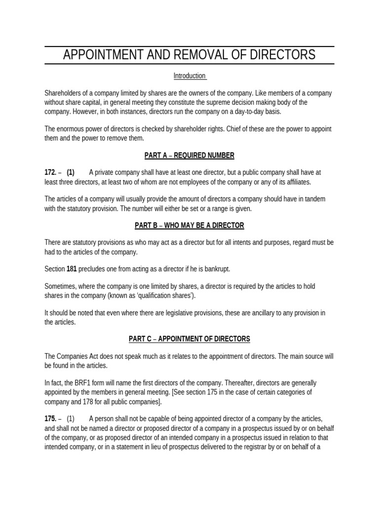 Director Appointment and Removal Guide | PDF | Private Law | Government