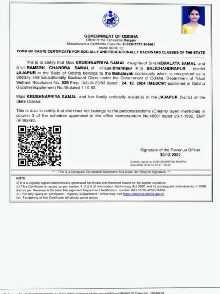 Caste Certificate | PDF
