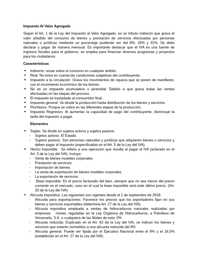 IVA Venezuela | PDF | Impuestos | Impuesto al valor agregado