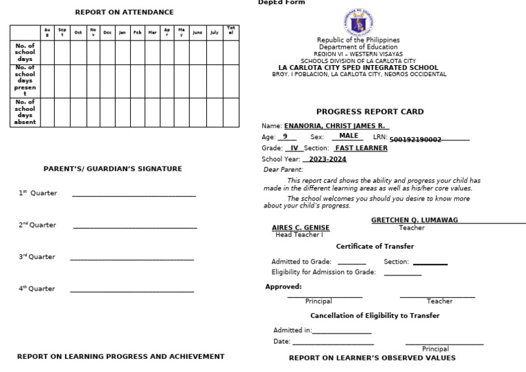 Sy 2023 2024 Report Card | PDF