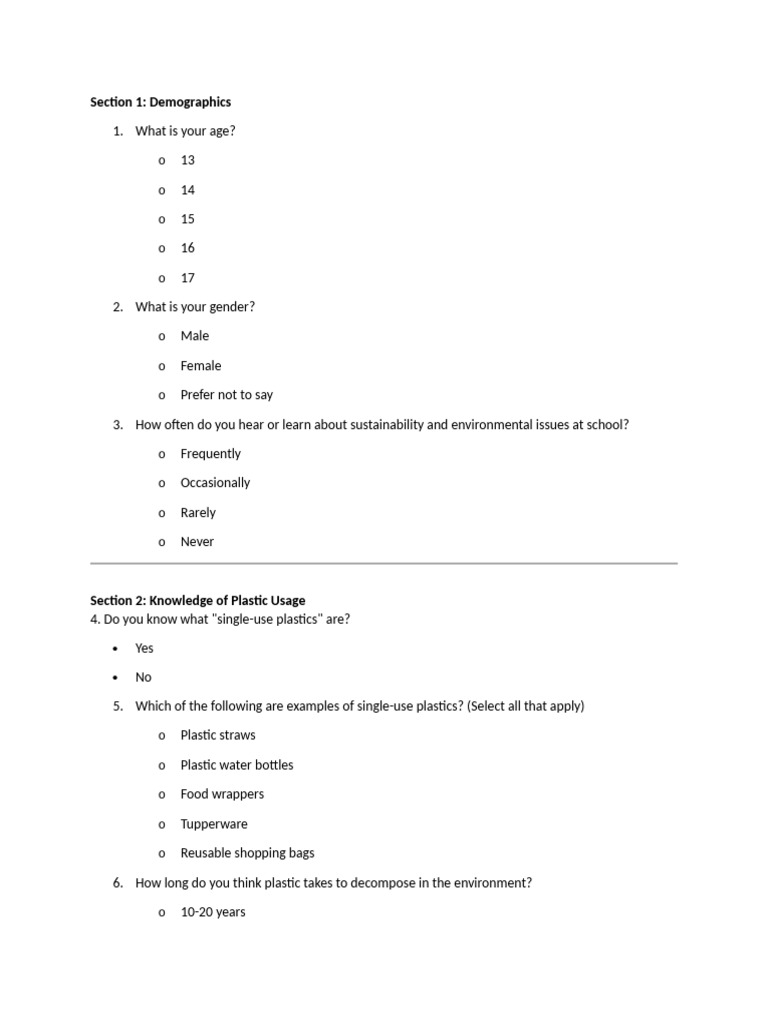 Student Survey on Plastic Use and Sustainability | PDF | Recycling ...