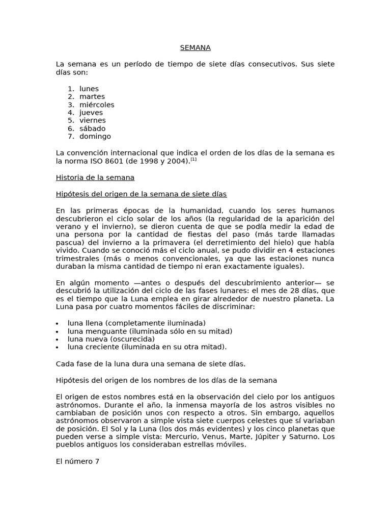 Historia de la Semana y sus Días | PDF | Luna | Astronomía
