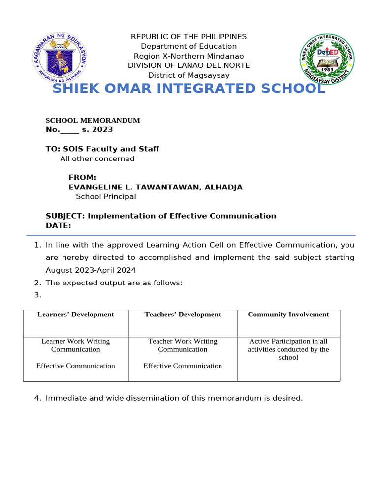 School Memo-Effective Communication | PDF | Social Science