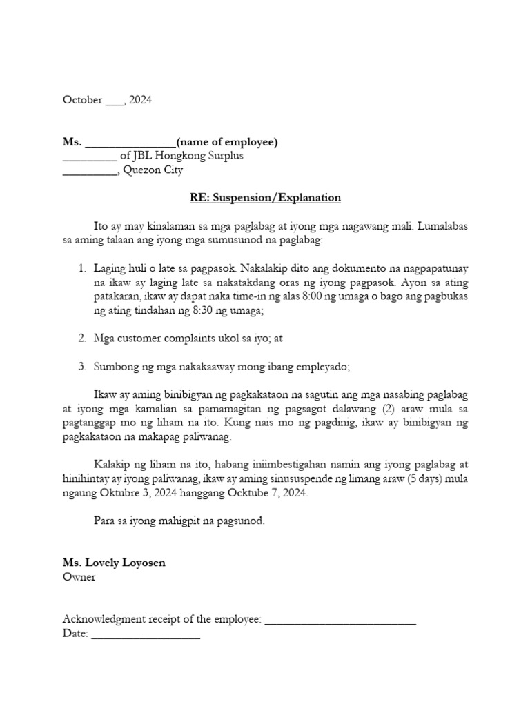 Letter of Explanation:suspension - JBL | PDF