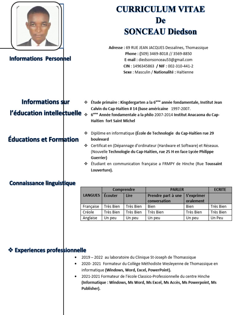 Modèle de CV Haïtien pour Étudiants | PDF