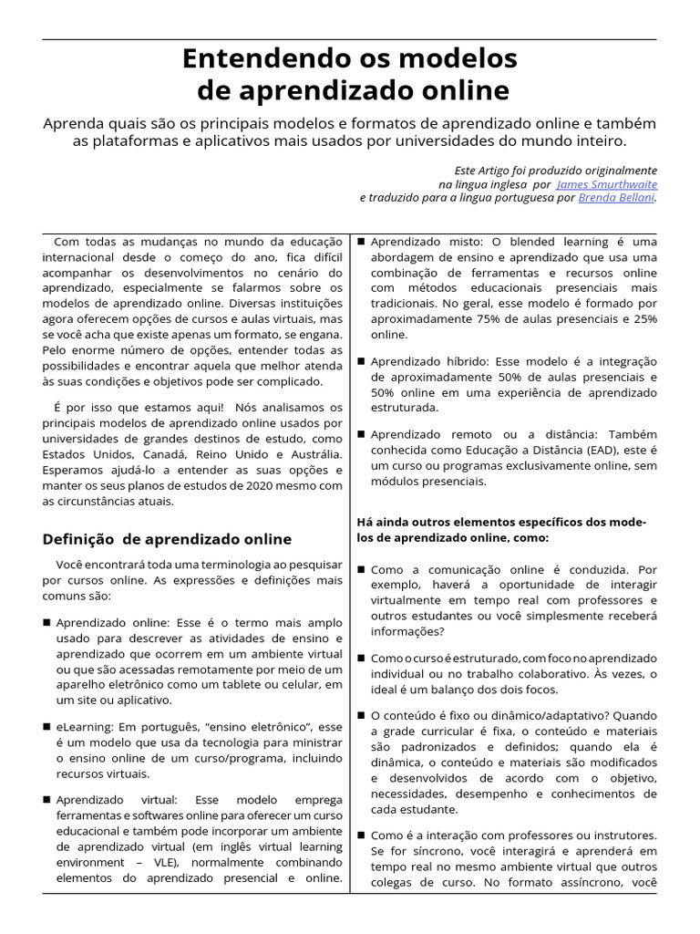 Modelos de Aprendizado Online Explicados | PDF | Aprendizado | MOOC