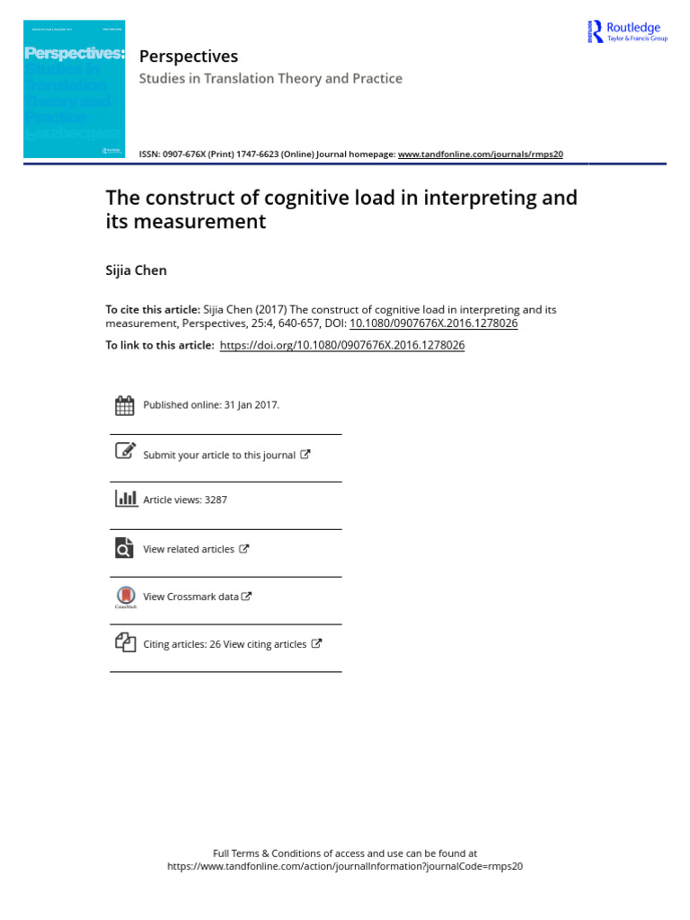The construct of cognitive load in interpreting and its measurement ...