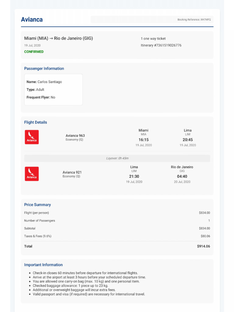 Flight Ticket - Avianca - Dummyticket - Flights-Sample-New - PDF ...