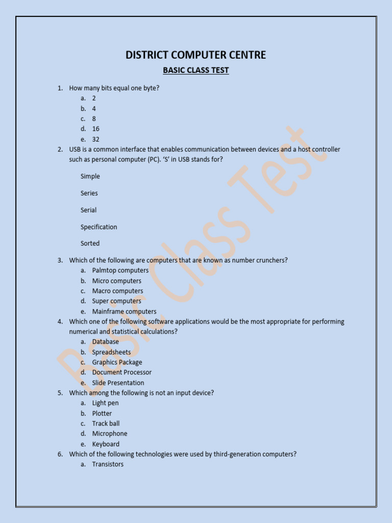 Basic Computer Knowledge Test | PDF | Personal Computers | Computing