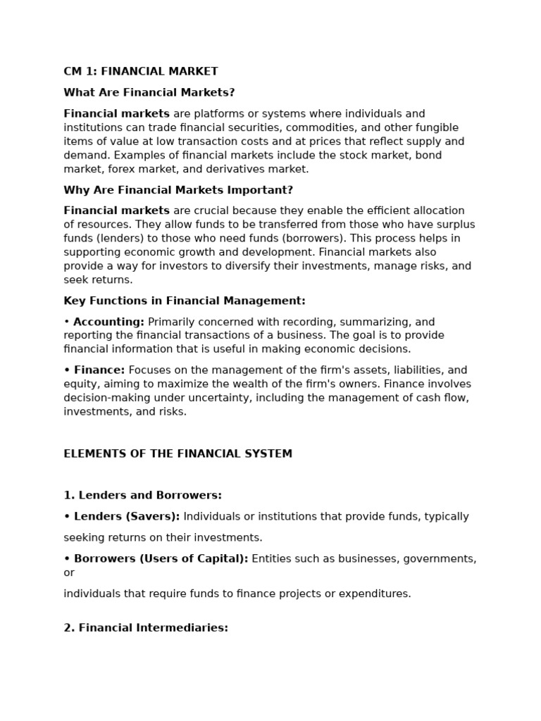 Overview of Financial Markets and Systems | PDF | Financial Risk ...