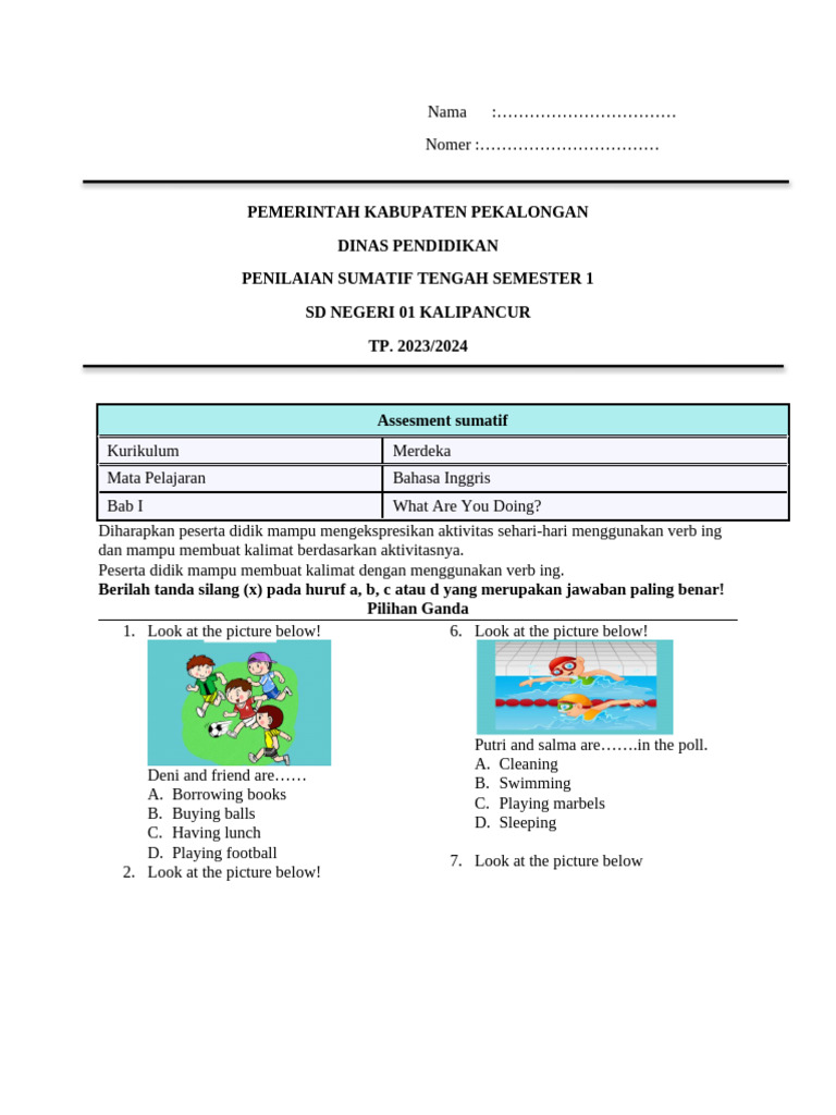 Sumatif Bahasa Inggris Bab 1 Kelas 4 | PDF | Language Arts & Discipline ...