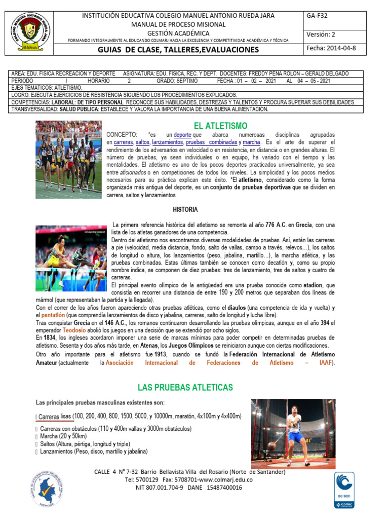 GUIA DE ATLETISMO 2021-6° y 7° | PDF | Deporte del atletismo | Deportes ...