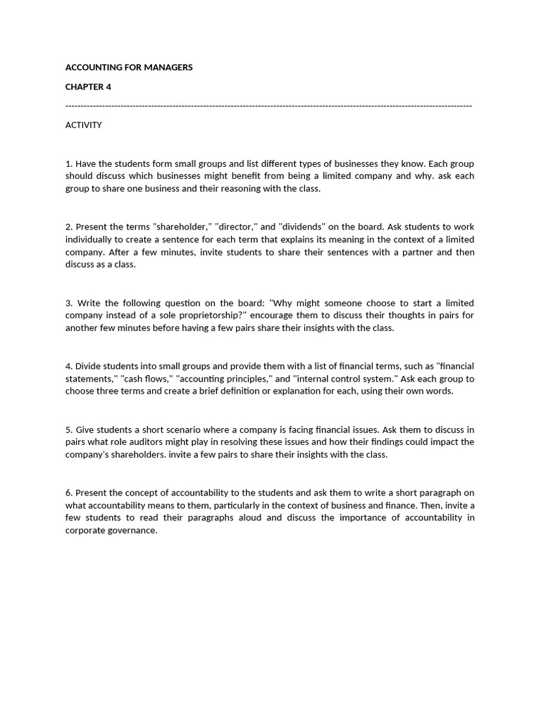 CHAPTER 4 Activity in Class | PDF