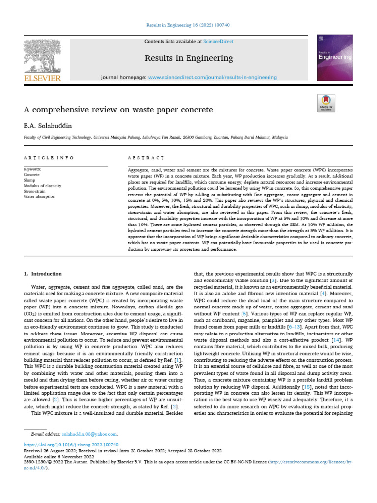 Waste Paper Concrete Properties Review | PDF | Concrete | Strength Of ...