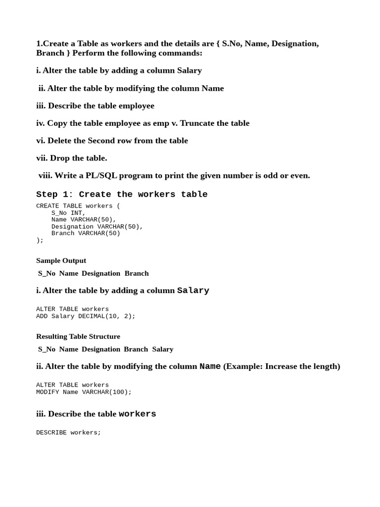 SQL Table Operations and PL/SQL Examples | PDF | Relational Model ...