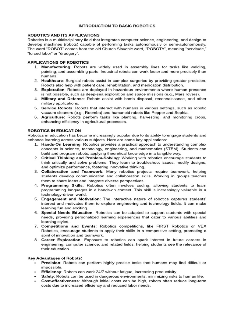 1-Introduction To Basic Robotics | PDF | Robot | Robotics