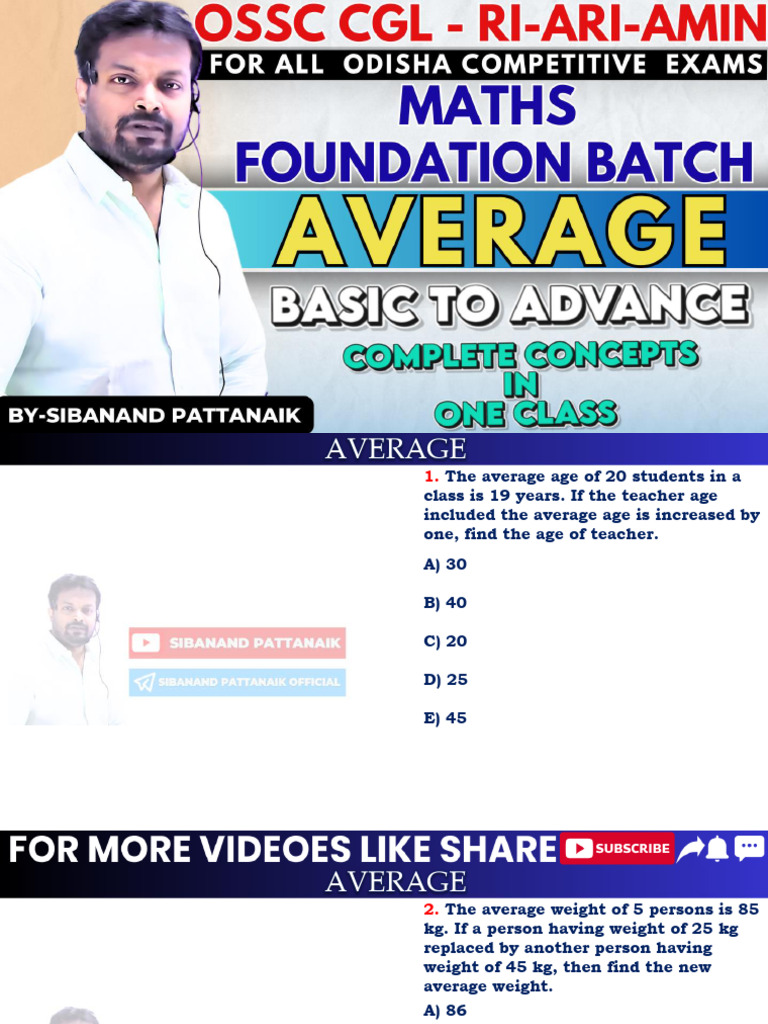 Average Calculations and Problems | PDF | Arithmetic | Mathematics