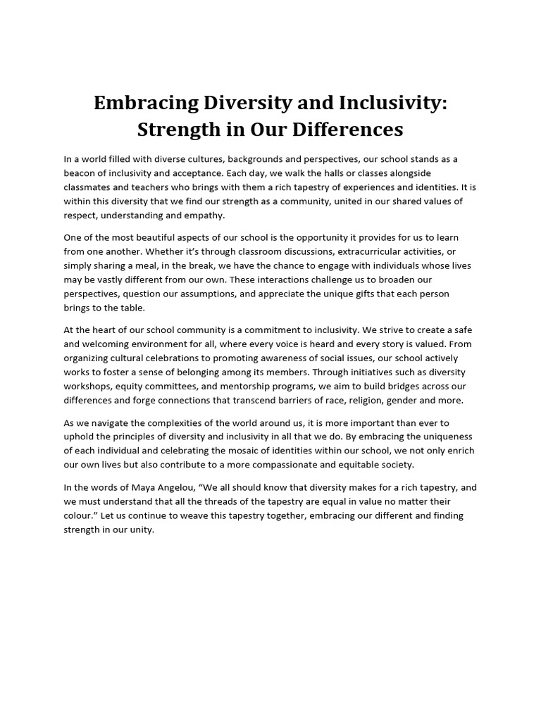 Embracing Diversity and Inclusivity Strength in Our Differences | PDF ...