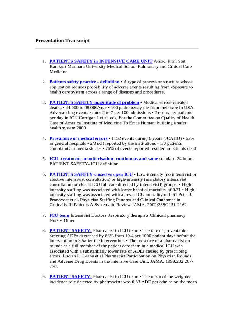Enhancing Patient Safety in ICU | PDF | Intensive Care Medicine ...