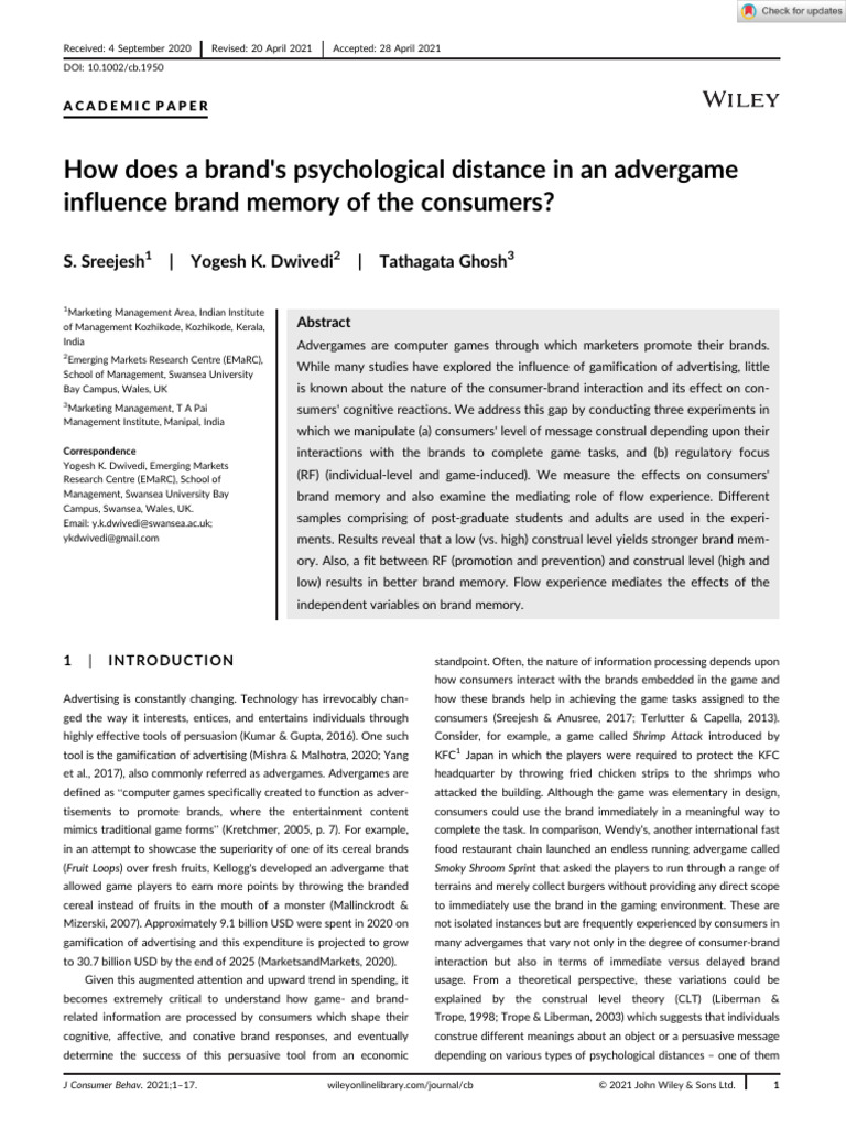 How Does A Brand's Psychological Distance in An Advergame Influence ...