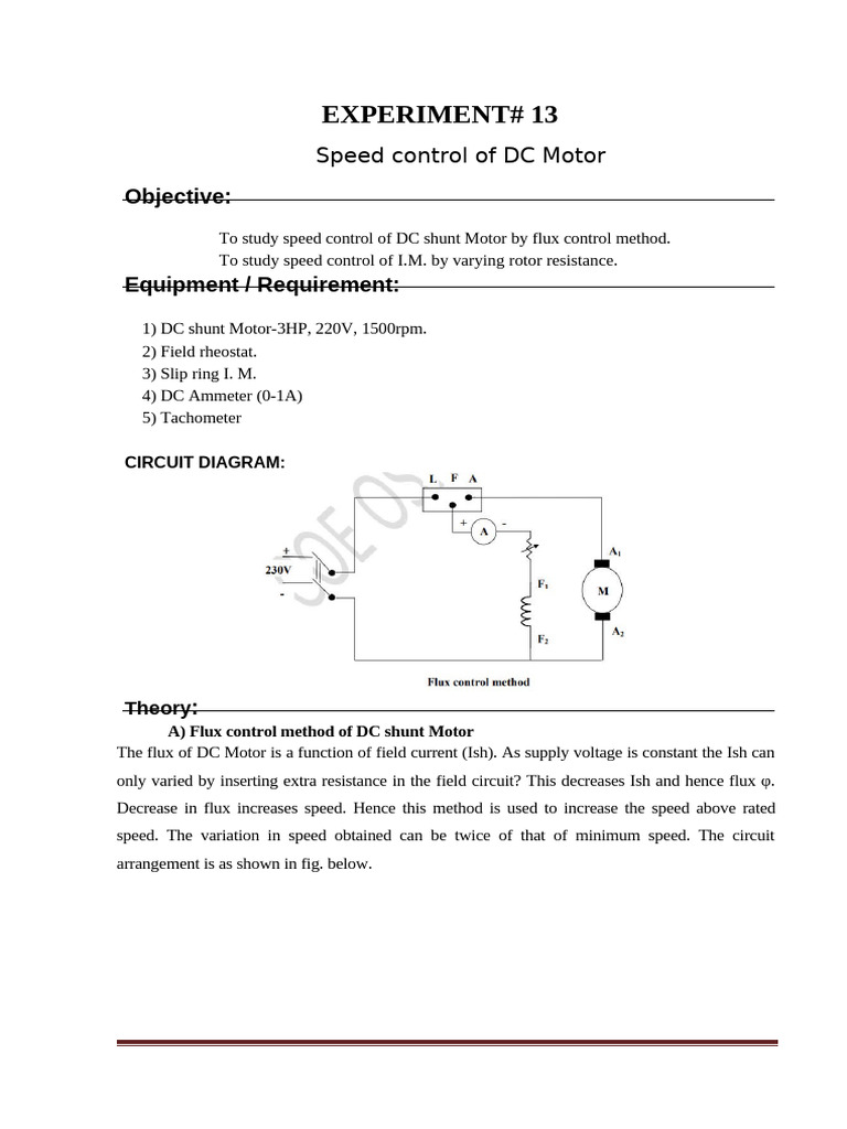 Lab 13 Speed Control DC Motor | PDF | Electric Motor | Electrical Equipment