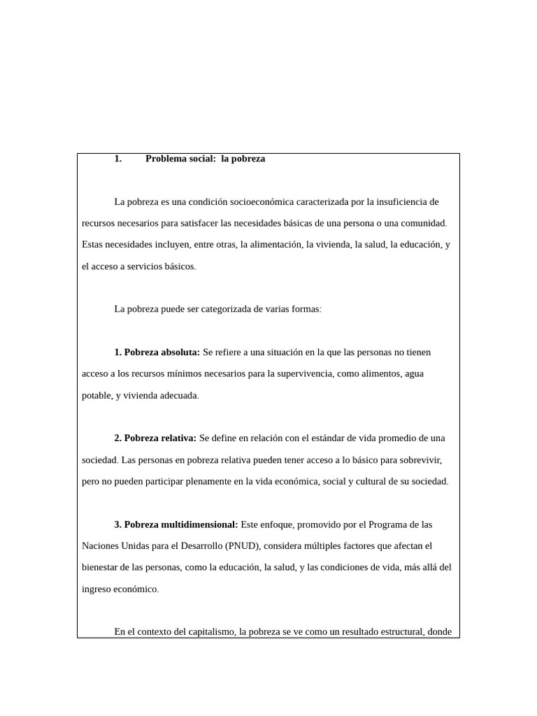 Problema Social La Pobreza | PDF | Pobreza | Pobreza e indigencia
