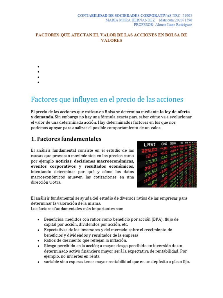 Factores Que Afectan El Valor de Las Acciones en Bolsa de Valores | PDF ...