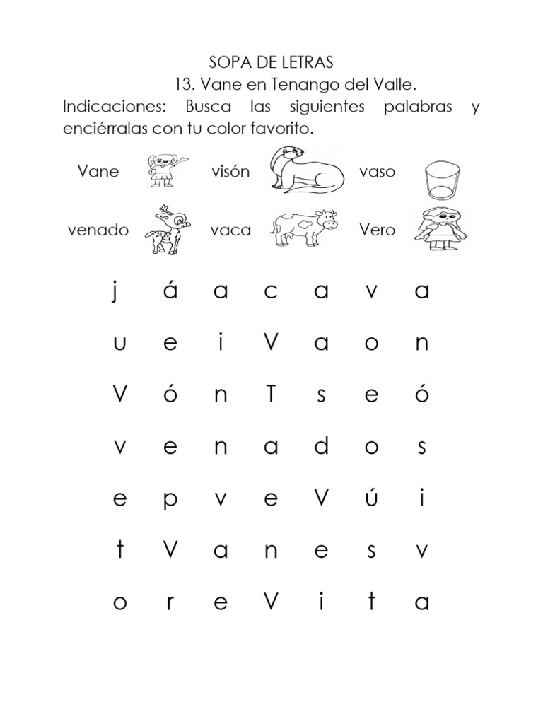 Sopa de Letras: Vane y Palabras Clave | PDF