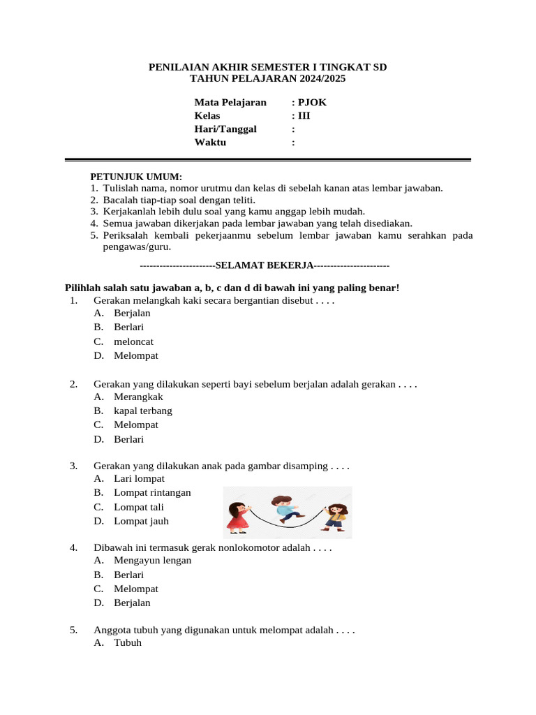 Contoh Soal PJOK Kelas 3 K13: Panduan Lengkap